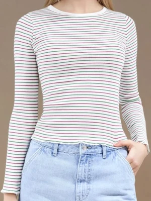 Sinsay - Bluzka z długim rękawem w paski - kremowy