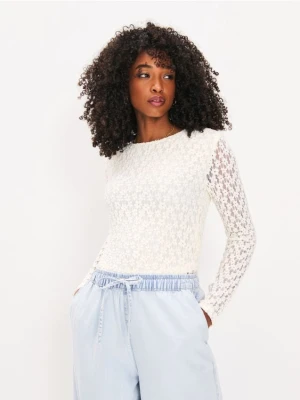 Zdjęcie produktu Sinsay - Bluzka z długimi koronkowymi rękawami - kremowy