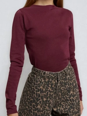 Sinsay - Bluzka z długimi rękawami - bordowy