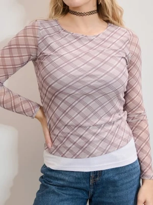 Sinsay - Bluzka z długimi rękawami w kratkę - wielobarwny