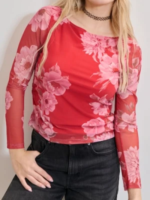 Zdjęcie produktu Sinsay - Bluzka z długimi rękawami z kwiatowym motywem - czerwony
