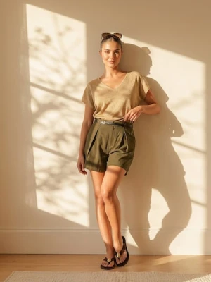 Sinsay - Bluzka z domieszką wiskozy - beżowy