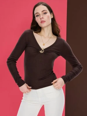 Sinsay - Bluzka z domieszką wiskozy - brązowy