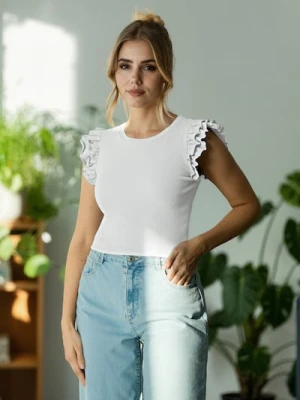 Sinsay - Bluzka z falbanami na rękawach - biały