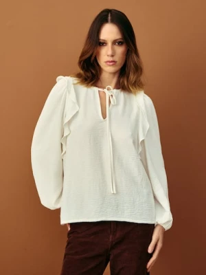 Sinsay - Bluzka z falbanką - kremowy