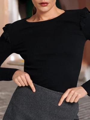 Sinsay - Bluzka z falbankami - czarny