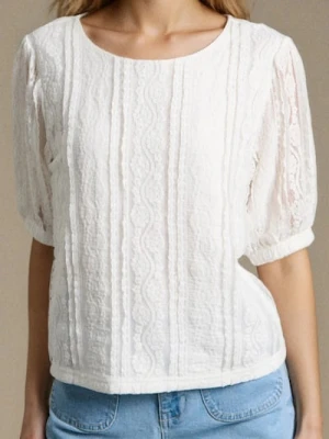 Sinsay - Bluzka z koronką - kremowy