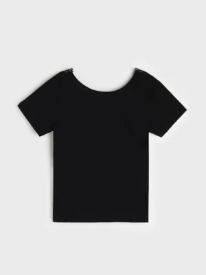 Sinsay - Bluzka z krótkim rękawem - czarny