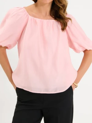 Sinsay - Bluzka z lyocellem z bufiastymi rękawami - różowy