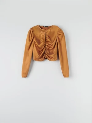 Sinsay - Bluzka z marszczeniami - brązowy