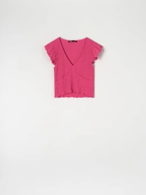 Sinsay - Bluzka z marszczeniami - różowy