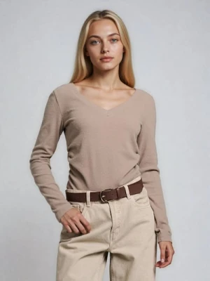 Sinsay - Bluzka z marszczeniami z domieszką wiskozy - brązowy