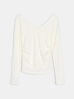 Sinsay - Bluzka z marszczeniami z domieszką wiskozy - kremowy