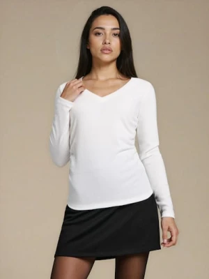 Sinsay - Bluzka z marszczeniami z domieszką wiskozy - kremowy