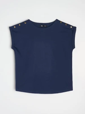 Sinsay - Bluzka z ozdobnymi dżetami - granatowy