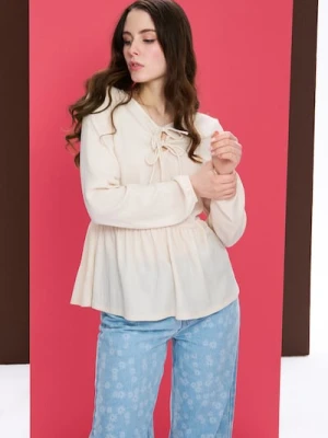 Sinsay - Bluzka z ozdobnymi falbanami - kremowy