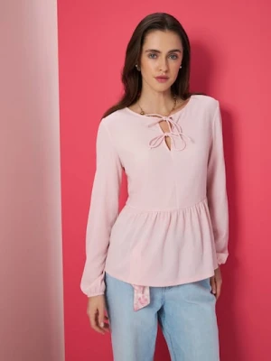 Sinsay - Bluzka z ozdobnymi falbanami - różowy