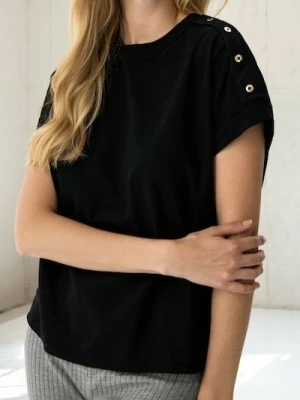 Sinsay - Bluzka z ozdobnymi guzikami - czarny