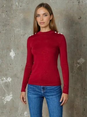 Sinsay - Bluzka z ozdobnymi perłami - bordowy