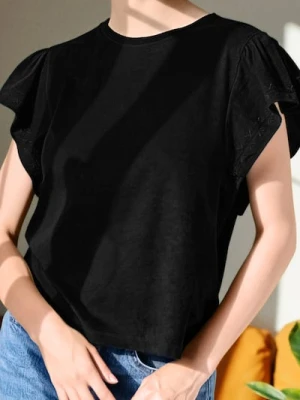 Sinsay - Bluzka z ozdobnymi rękawkami - czarny