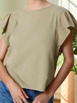 Sinsay - Bluzka z ozdobnymi rękawkami - zielony