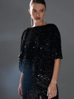 Sinsay - Bluzka z połyskującymi cekinami - czarny
