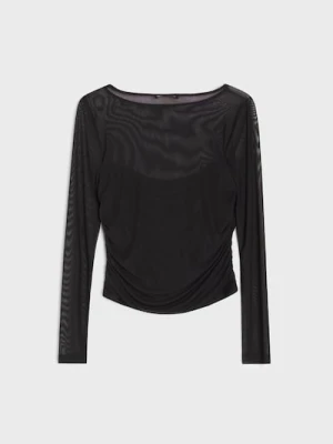 Sinsay - Bluzka z transparentnym rękawem - czarny