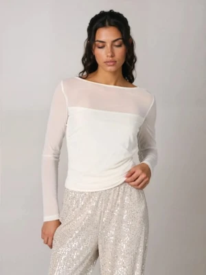 Sinsay - Bluzka z transparentnym rękawem - kremowy