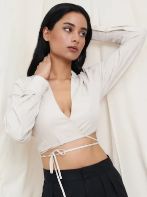 Sinsay - Bluzka z wiązaniem - kremowy