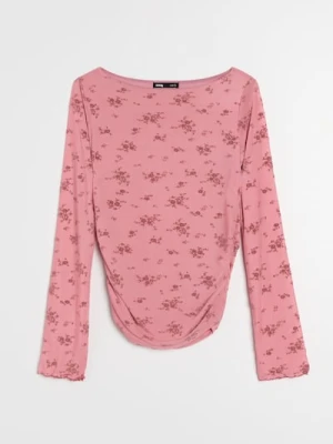 Sinsay - Bluzka ze wzorem z ozdobnymi marszczeniami - różowy