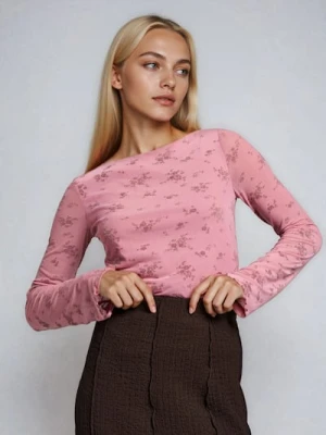 Sinsay - Bluzka ze wzorem z ozdobnymi marszczeniami - różowy