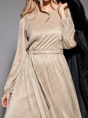 Sinsay - Błyszcząca sukienka midi z paskiem - złoty