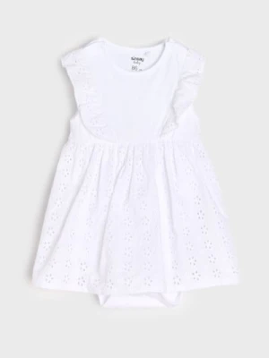 Sinsay - Body sukienka z haftem ażurowym - biały