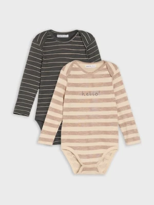 Sinsay - Body w paski 2 pack - kremowy