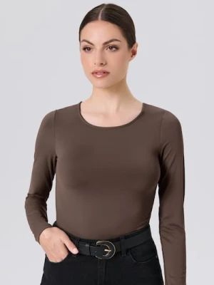 Sinsay - Body z długimi rękawami - brązowy