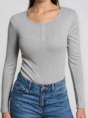 Sinsay - Body z długimi rękawami i guzikami - szary