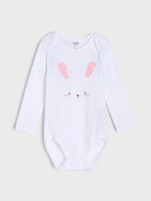 Sinsay - Body z kopertowym dekoltem i uszami 3D - biały