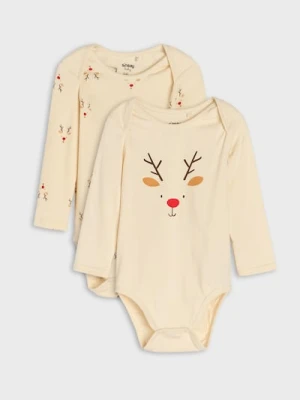 Sinsay - Body z motywem świątecznym 2 pack - kremowy