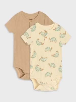 Sinsay - Body z ozdobnymi guzikami z prążkowanej dzianiny 2 pack - kremowy