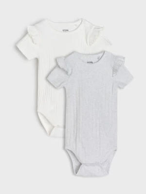 Sinsay - Body z prążkowanej dzianiny z ozdobnymi falbanami 2 pack - biały