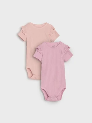 Sinsay - Body z prążkowanej dzianiny z ozdobnymi falbanami 2 pack - fioletowy