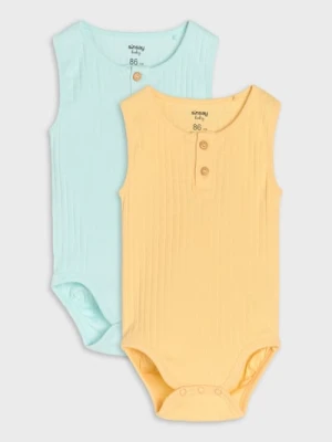 Sinsay - Body z prążkowanej dzianiny z ozdobnymi guzikami 2 pack - żółty