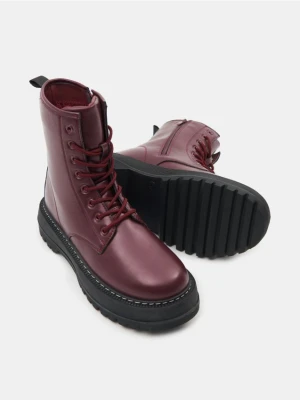 Sinsay - Botki sznurowane - bordowy