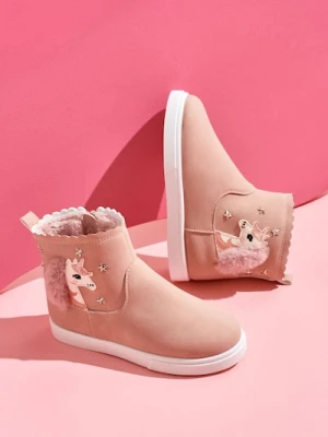 Sinsay - Botki z aplikacją 3D i sztucznym futerkiem - różowy