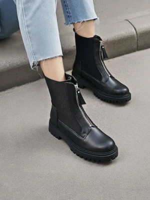 Sinsay - Botki z imitacji skóry - czarny