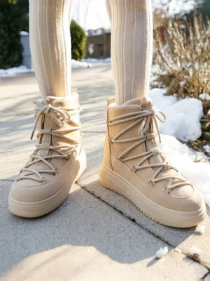 Sinsay - Botki z imitacji zamszu - beżowy