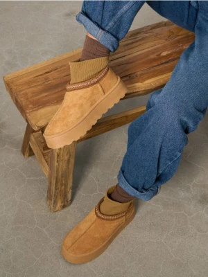 Sinsay - Botki z imitacji zamszu - brązowy