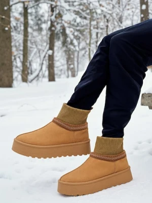 Sinsay - Botki z imitacji zamszu - brązowy