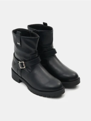 Sinsay - Botki za kostkę z imitacji skóry - czarny