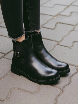 Sinsay - Botki za kostkę z imitacji skóry - czarny